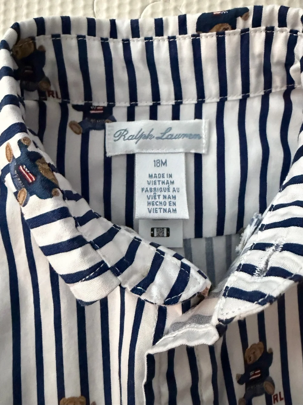 Polo Bear Striped Cotton Poplin Shirt Size: 18m